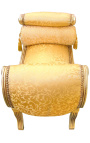 Banco romano em tecido acetinado dourado e madeira dourada