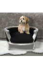 Бароков разтегателен диван за куче или котка черно кадифе и сребристо дърво