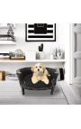 Barokk sovesofa for hund eller katt svart fløyel og svart tre