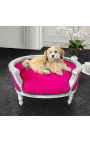 Barock bäddsoffa för hund eller katt fuchsia sammet och silverträ