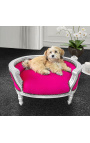 Canapé lit pour chien ou chat baroque velours fuchsia et bois argent
