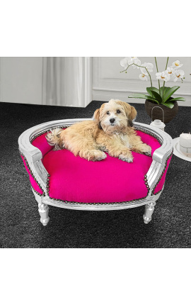 Sofá cama barroca para perrito o gato fucsia terciopelo y madera de plata