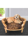 Barokk sovesofa for hund eller katt leopardstoff og gulltre