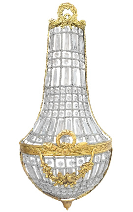 Luce da parete mongolfiere molto grande con vetro trasparente e bronzo dorato