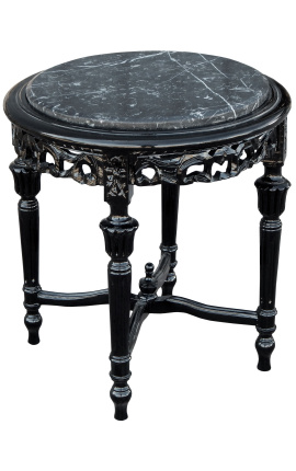 Rotondo Louis XVI tavolo di marmo nero con legno nero lucido