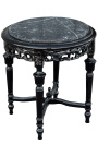 Pěkný kulatý černý lakovaný dřevěný květinový stolek z černého mramoru ve stylu Louis XVI
