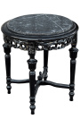 Rundt sidebord i svart marmor i Louis XVI-stil med blank svart tre