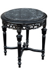 Mesa lateral de mármol negro estilo redondo Luis XVI con madera negra brillante - 1