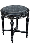 Nice round black lacquered wood flower table Louis XVI style black marble