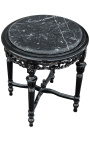 Kaunis pyöreä mustaksi lakattu puukukkapöytä Louis XVI -tyylinen musta marmori