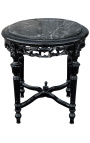 Lijep okrugli crni lakirani drveni cvjetni stol od crnog mramora u stilu Luja XVI