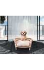 Бароков разтегателен диван за куче или котка бежово кадифе и бежово патинирано дърво