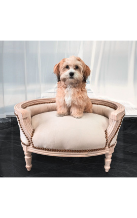 Barock Schlafsofa für Hund oder Katze beige Samt und beige patiniertes Holz