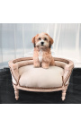 Baroque sofa bed for dog or cat beige velvet and beige patinated wood