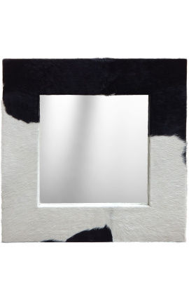 Grande specchio quadrato con vera pelle di mucca