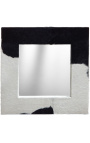 Grand miroir carré avec peau de vache véritable