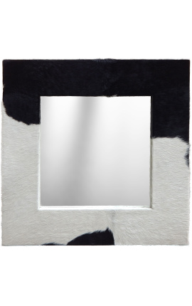 Large square mirror with genuine cowhide
