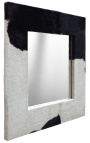 Large square mirror with genuine cowhide