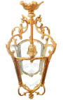 Grande lanterne de hall d'entrée 4 cotés en bronze doré