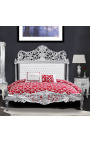 Lit Baroque tissu simili cuir blanc avec strass et bois argent