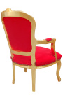 [Limited Edition] Barock Sessel Louis XV Stil rot Samt und Gold Holz