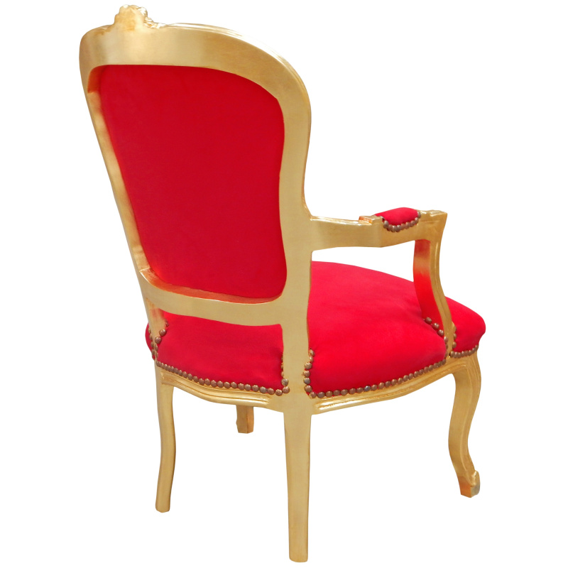 Baroque armchair of Louis XV style red velvet and gold wood