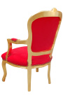 [Limited Edition] Barock Sessel Louis XV Stil rot Samt und Gold Holz