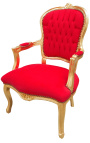 [Edition Limitée] Fauteuil baroque de style Louis XV tissu velours rouge et bois doré