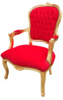 [Edition Limitée] Poltrona barroca estilo Luís XV aveludado madeira vermelha e dourada