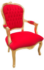 [Limited Edition] Barock Sessel Louis XV Stil rot Samt und Gold Holz