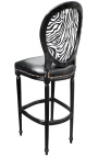 Barová židle ve stylu Louis XVI zebra a černá falešná kůže s černě lakovaným dřevem