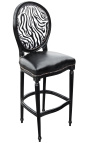 Scaun Louis XVI Stil Zebra și piele falsă neagră cu lemn lăcuit negru - 22