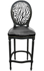 Silla Louis XVI Cebra de estilo y piel falsa negra con madera lacada negra. - 1