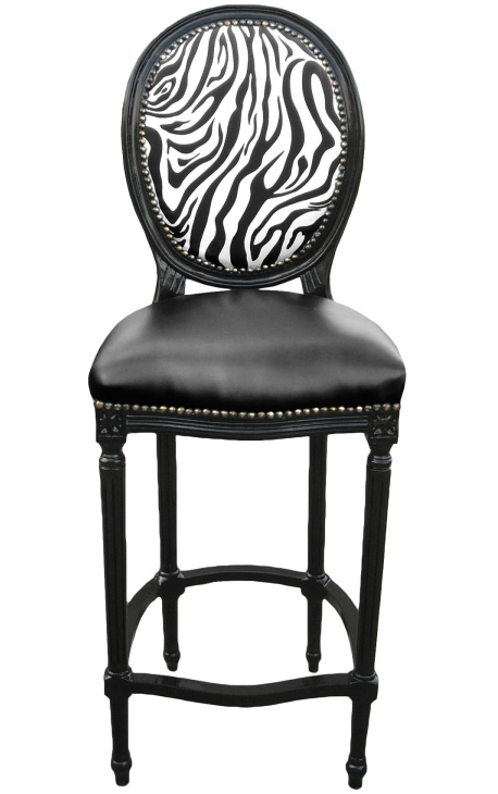 Štanda Louis XVI Stil Zebra i crna lažna koža s crnim lakiranim drvom - 1