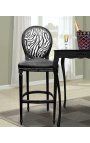 Cadeira de bar estilo Luís XVI couro preto, zebra costas e madeira preta