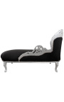 Grote barok chaise longue zwart fluweel stof en zilver hout