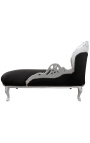 Large baroque chaise longue black velvet fabric and silver wood