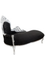 Grote barok chaise longue zwart fluweel stof en zilver hout