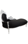Large baroque chaise longue black velvet fabric and silver wood