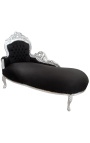 Grote barok chaise longue zwart fluweel stof en zilver hout