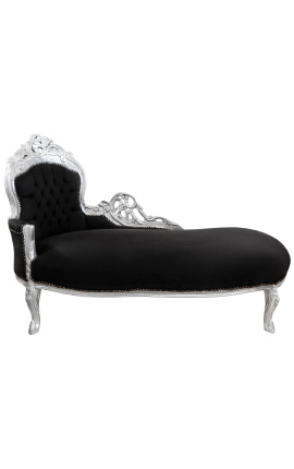 Chaise longue grande tela de terciopelo negro barroco y madera plata