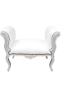 Banco barroco Louis XV estilo piel blanca y madera de plata