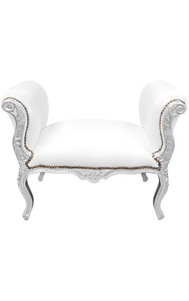 Барочная скамейка Louis XV style white leatherette and silver wood