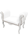 Banquette baroque de style Louis XV simili cuir blanc et bois argent