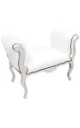 Banquette baroque de style Louis XV simili cuir blanc et bois argent
