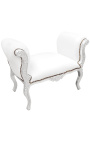 Baroque bench Louis XV style white leatherette and silver wood