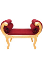 Banquette Romaine tissu velours Bordeaux et bois doré