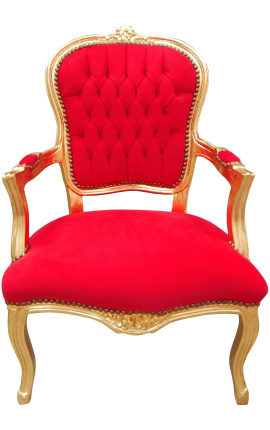 Fauteuil Louis XV de style baroque velours rouge et bois doré