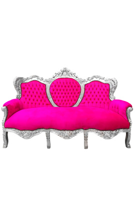 Barock Sofa Fuchsia Samtstoff und Holz Silber