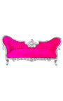 Barok Napoleon III medaljon sofa stof fuchsia fløjl og sølv træ